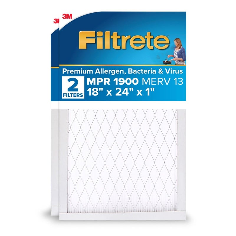 Filtrete 18x24x1 AC Furnace Air Filter, MERV 13, MPR 1900, Premium Allergen, Bacteria & Virus Filter, 3-Month Pleated 1-Inch Electrostatic Air Cleaning Filter, 2-Pack (Actual Size 17.81x23.81x0.78 in) - Image 1